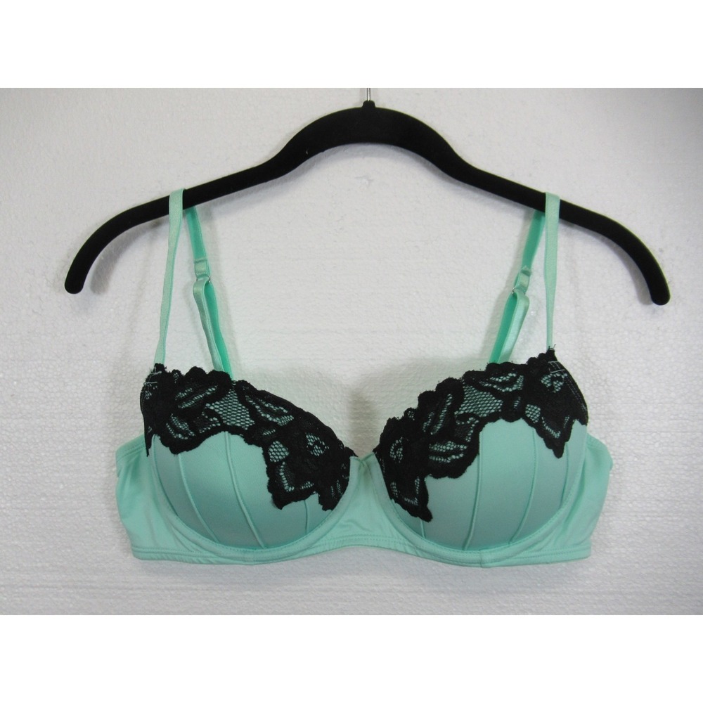 Candies Padded Push Up Bra 34C Green Underwire Y2K